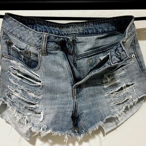 American Eagle Outfitters Women's Distressed Denim Shorts - Blue